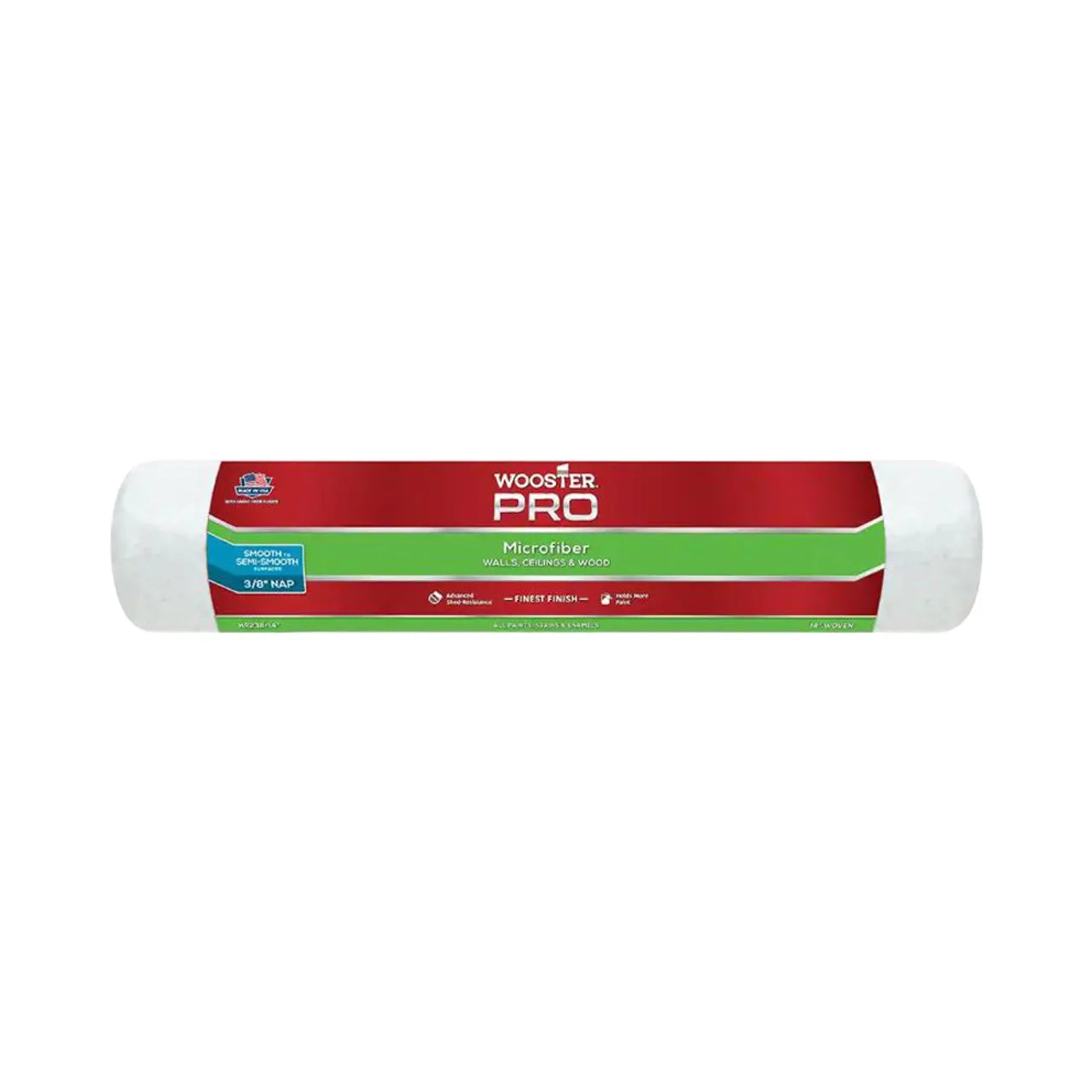 The Go Build 14 in. x 3/8 in. Pro Microfiber High-Density Fabric Roller Cover features exceptional capacity and a smooth finish, making it ideal for walls and ceilings, with high-density fabric ensuring top-tier results every time.